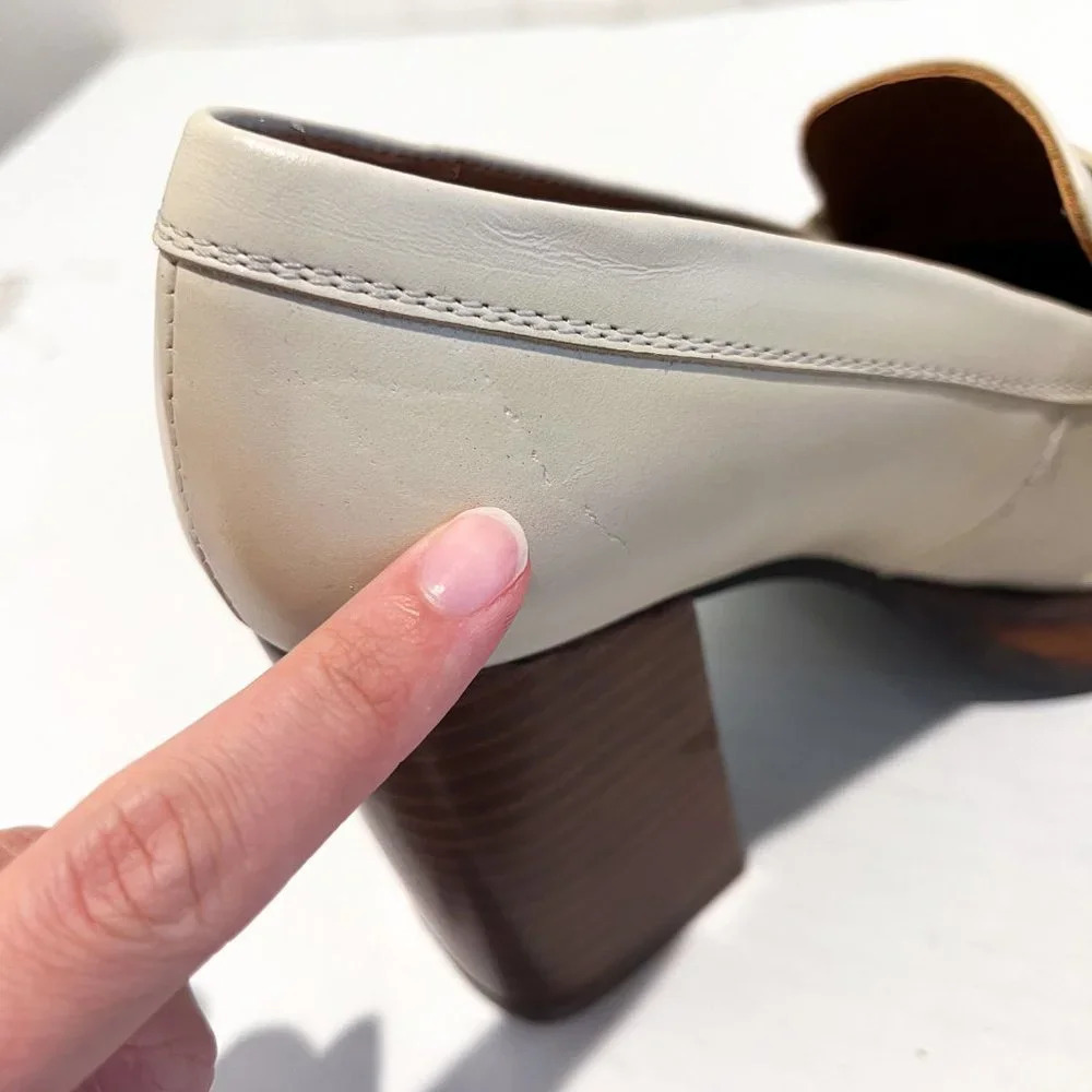 Alohas Busy Cream Square Toe Leather Academia Business Casual Loafer Heels 35 - Picture 9 of 13